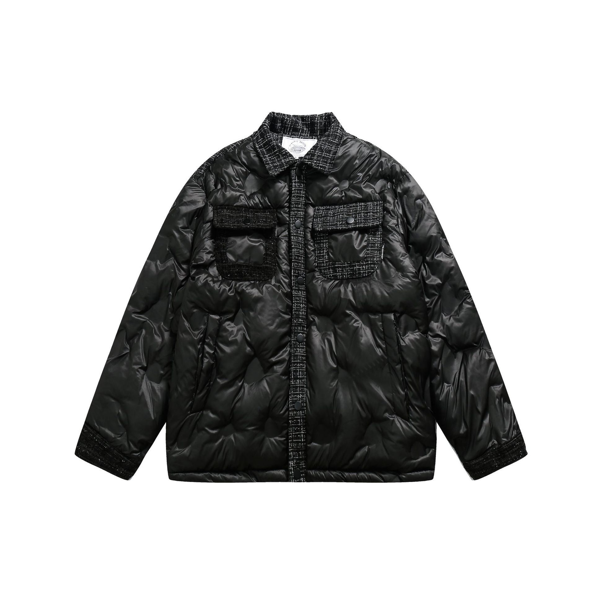 Women's quilted shirt jacket with tweed trim and flap pockets Chichicherry