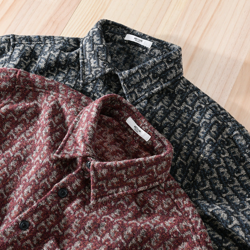 Men's Structured Jacquard Overshirt with Chest Pocket and Relaxed Fit Chichicherry