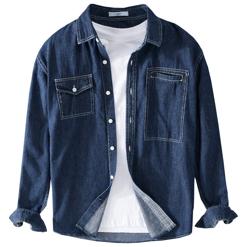 Men's jeans overshirt in worker style with double chest pockets and contrasting decorative seams Chichicherry