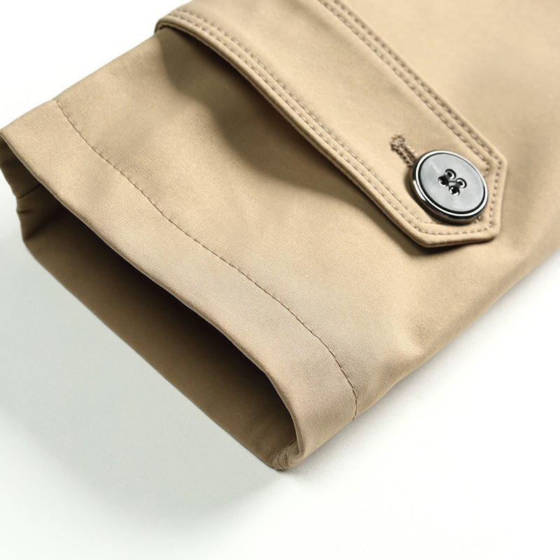 Men's Slim Fit Trench Coat with Lapel Collar and Subtle Button Placket Chichicherry