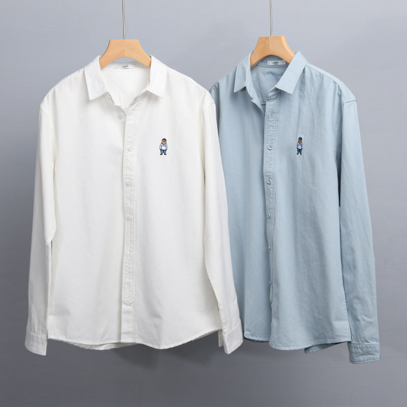 Men's Lightweight Shirt-Over Shirt made of Cotton Twill with Small Figure Embroidery and Boxy Cut Chichicherry