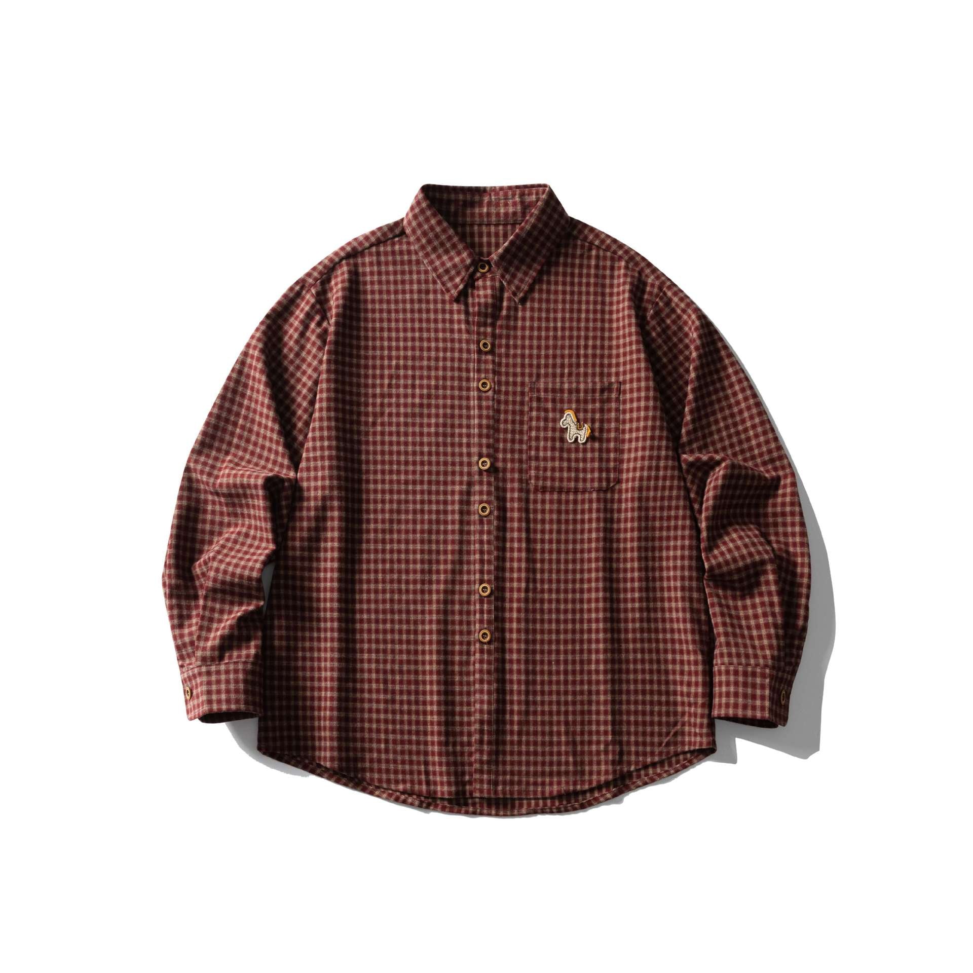 Men's Checked Oversized Shirt with Breast Pocket and Embroidered Detail Chichicherry