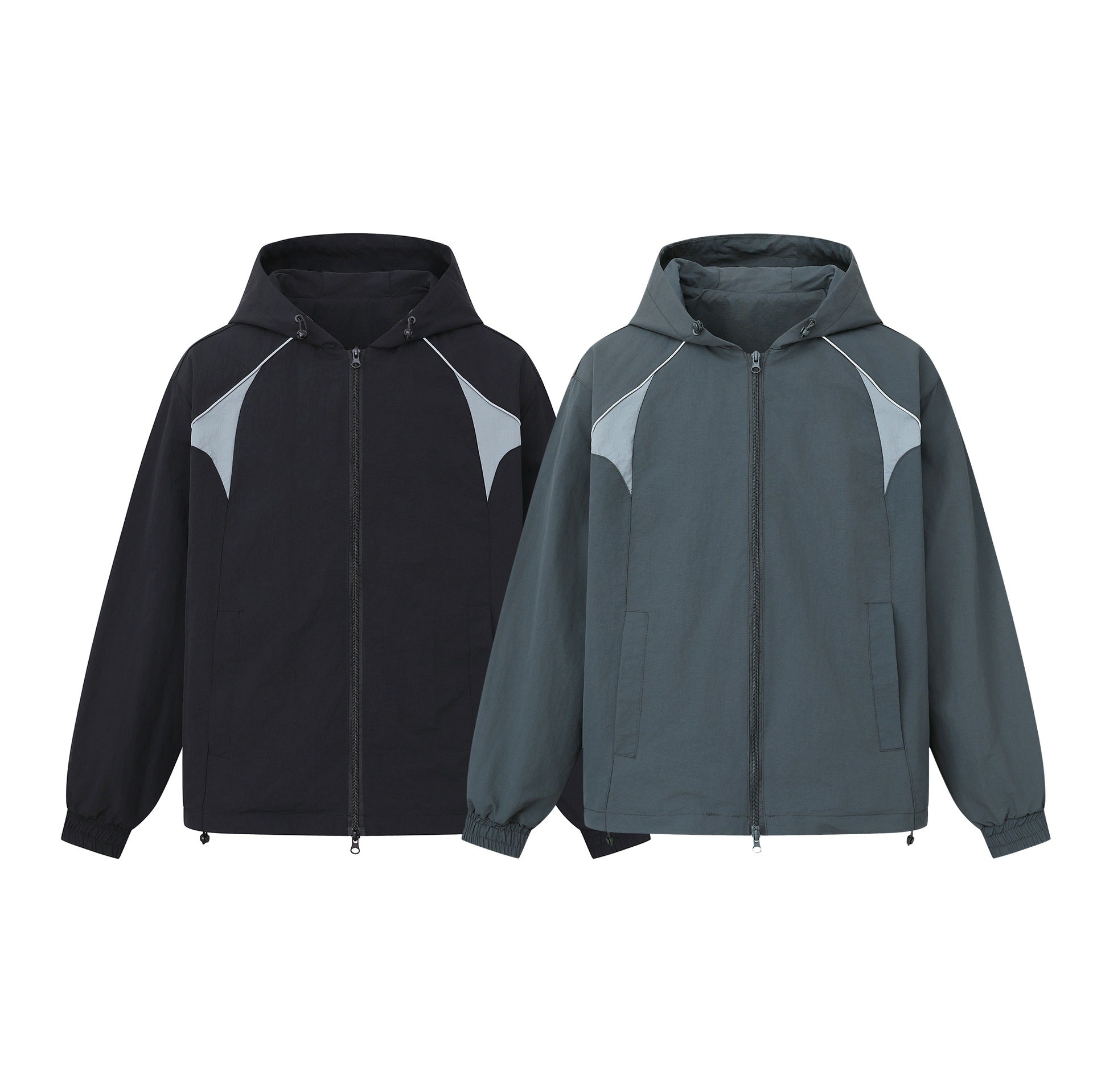 Unisex Lightweight Boxy Hooded Jacket with Two-Way Zipper and Drawstring Hem Chichicherry