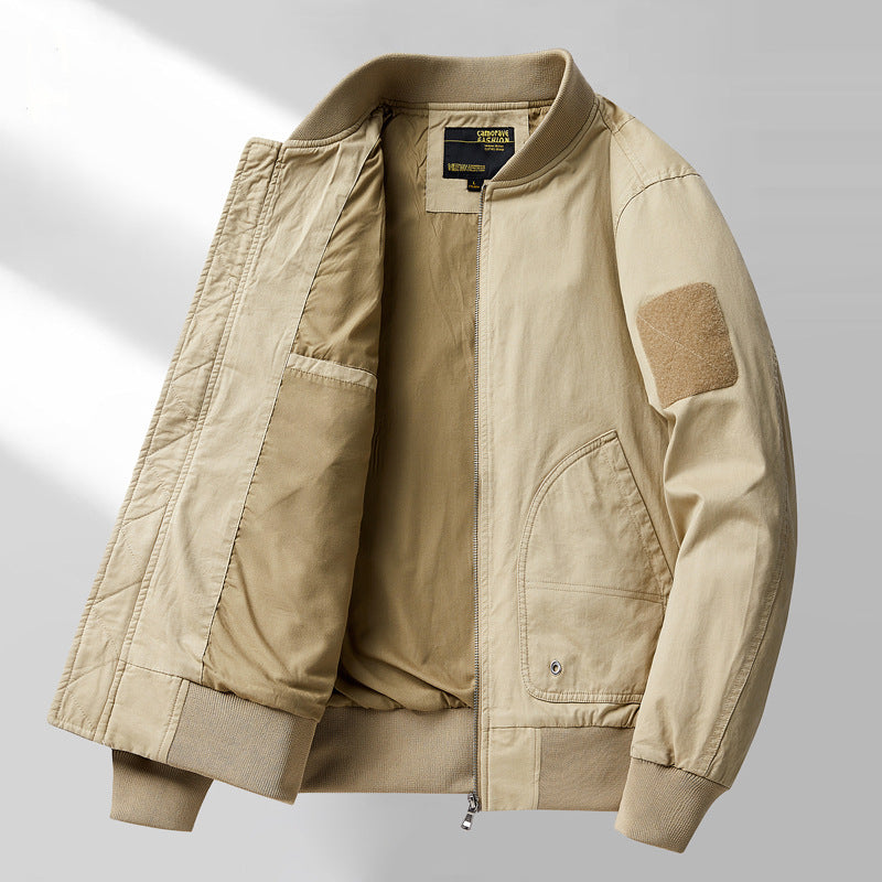 Men's short-cut lightweight bomber jacket with tactical sleeve patch and durable function shell Chichicherry