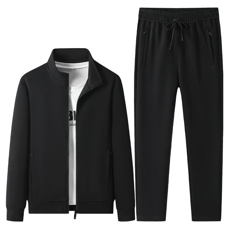 Men's jogging suit set made of cotton blend with stand-up collar zip jacket and drawstring pants Chichicherry