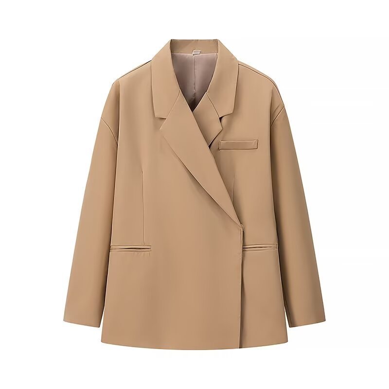 Women's Oversized Blazer with Simple Welt Pockets and Wide Lapels Chichicherry