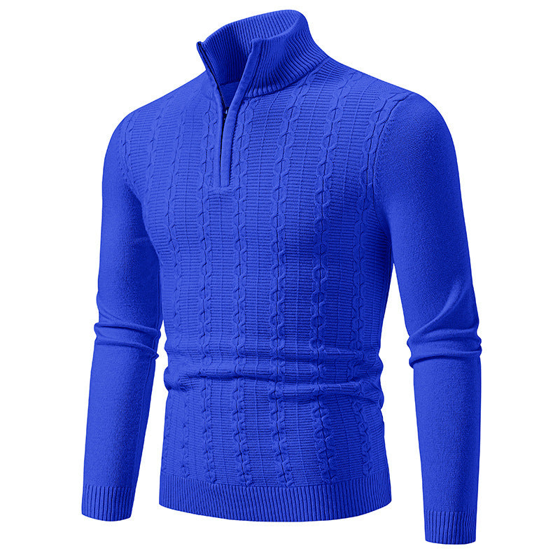 Men's Slim Half-Zip Cable Knit Sweater with Thermal Fine Knit and Ribbed Hem Chichicherry