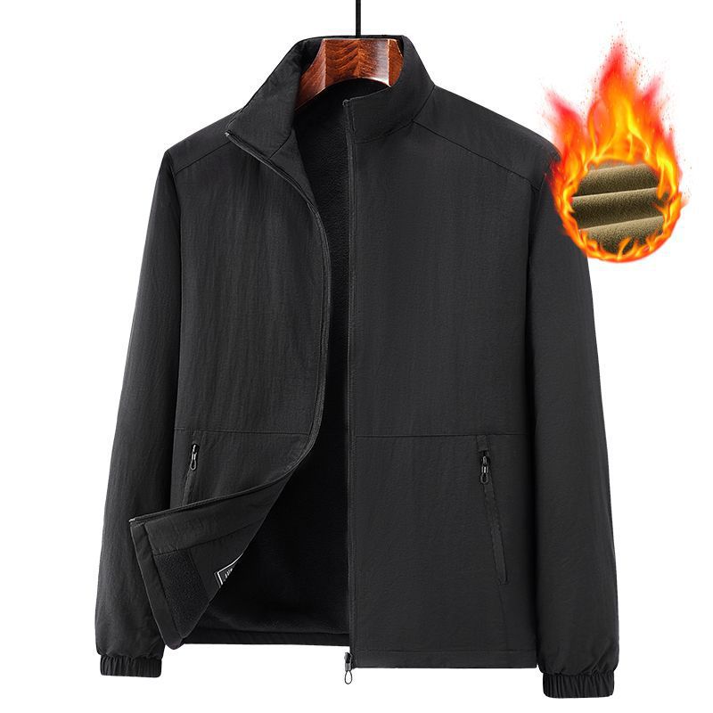 Men's lightweight windproof fleece jacket with stand-up collar and zip pockets Chichicherry