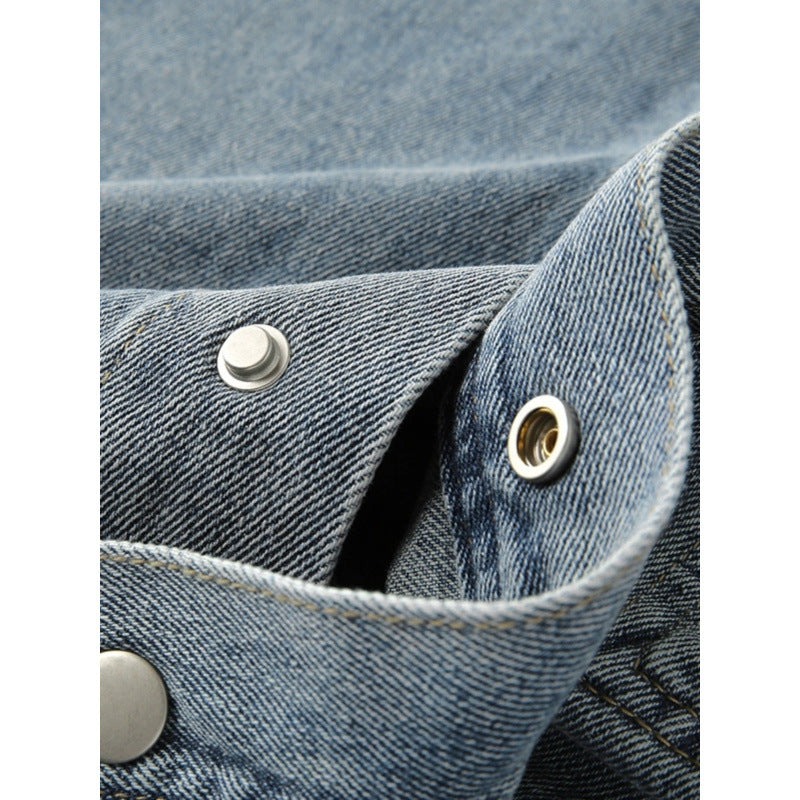 Herren Overshirt-Jacke aus gewaschenem Denim mit Druckknopfleiste und Relaxed-Schnitt Chichicherry