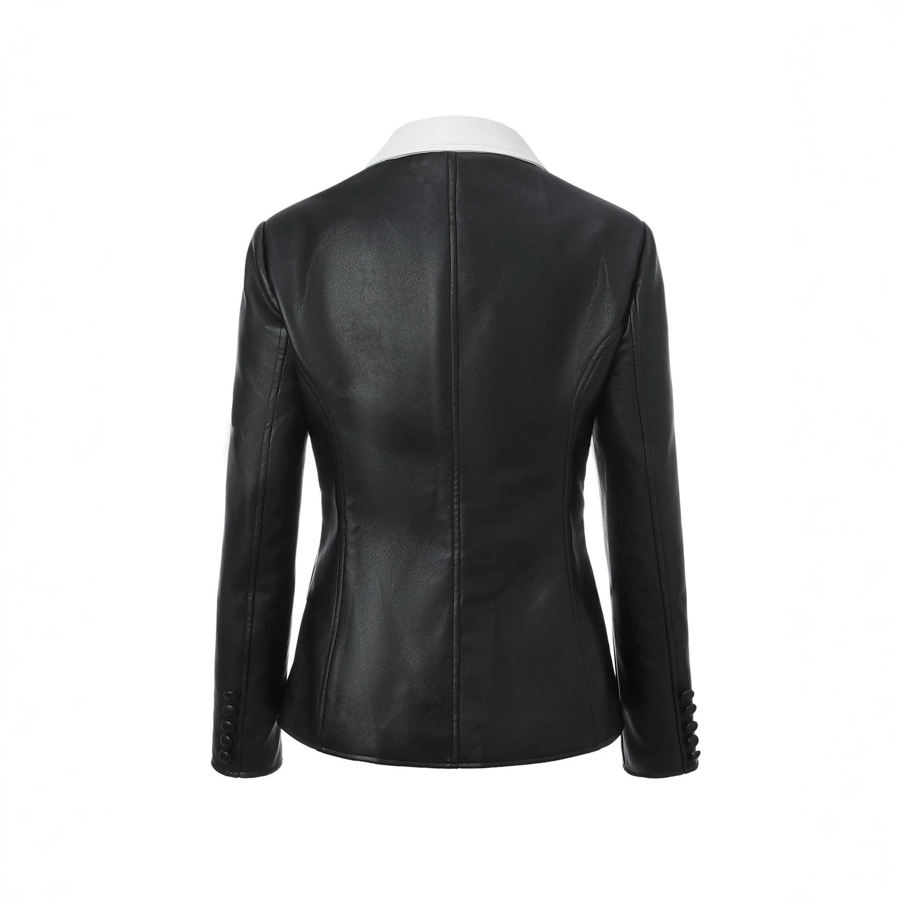 Women's contrast blazer made of faux leather with pointed lapels and tailored fit Chichicherry