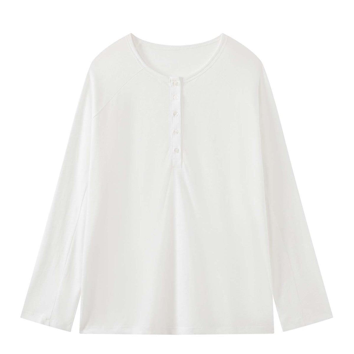 Women's Loose Henley Long Sleeve Made of Cotton Jersey Chichicherry
