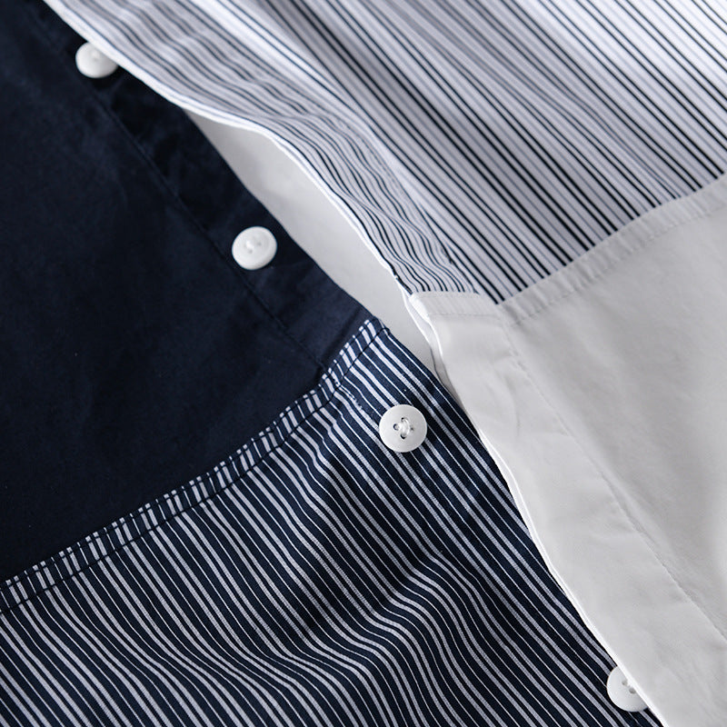Men's Contrasted Patchwork Shirt with Block and Pinstripes Chichicherry