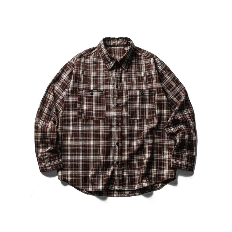 Men's Boxy Check Work Shirt made of soft flannel with double breast pockets Chichicherry