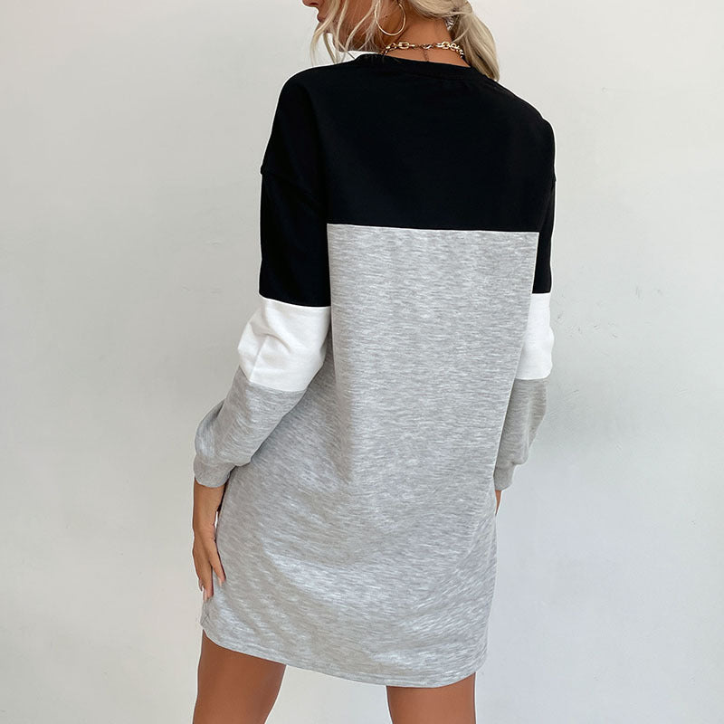 Women's short-cut colorblock sweatshirt dress made from cotton blend with round neckline Chichicherry