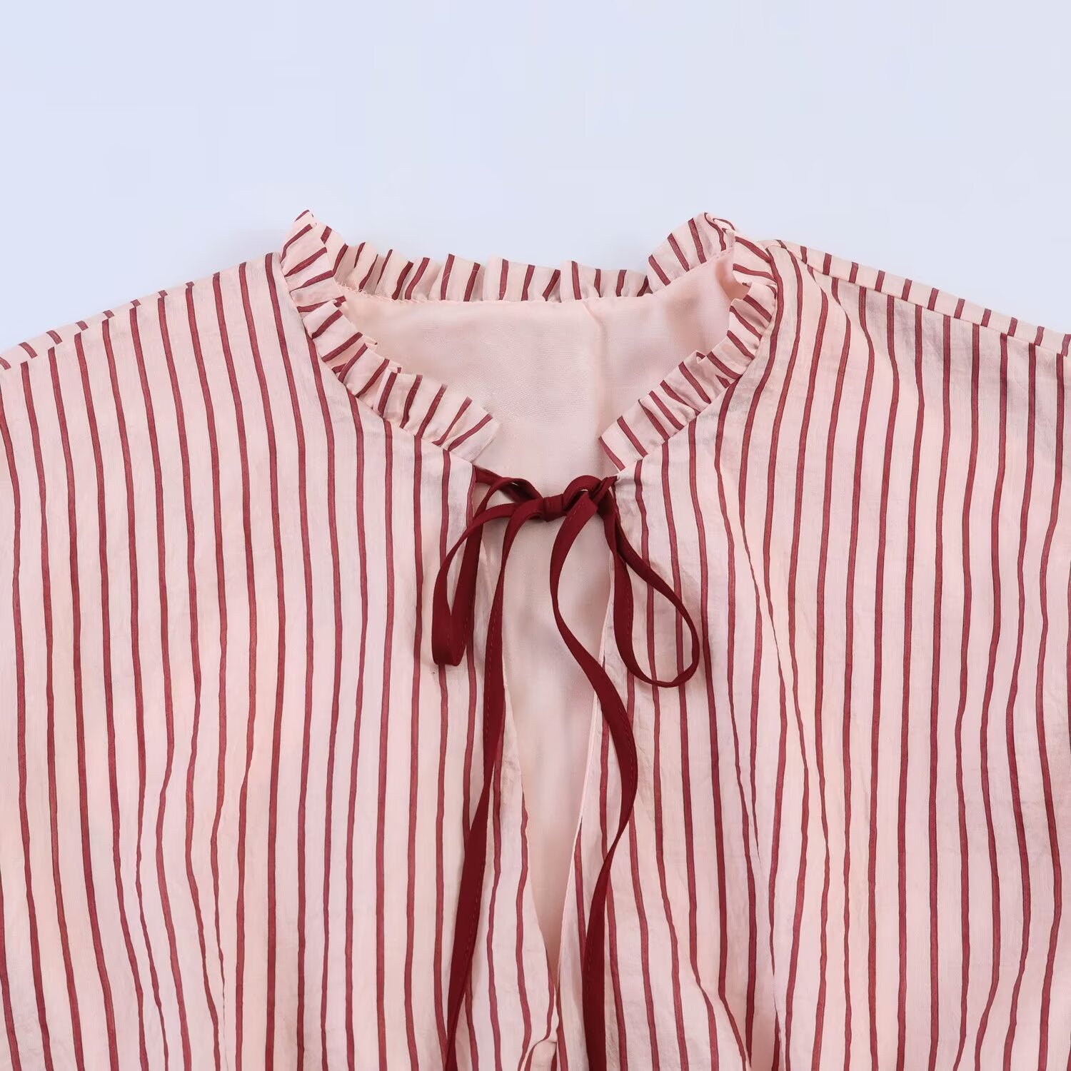 Women's Striped Oversize Blouse with Tassel Band and Volume Sleeves Chichicherry