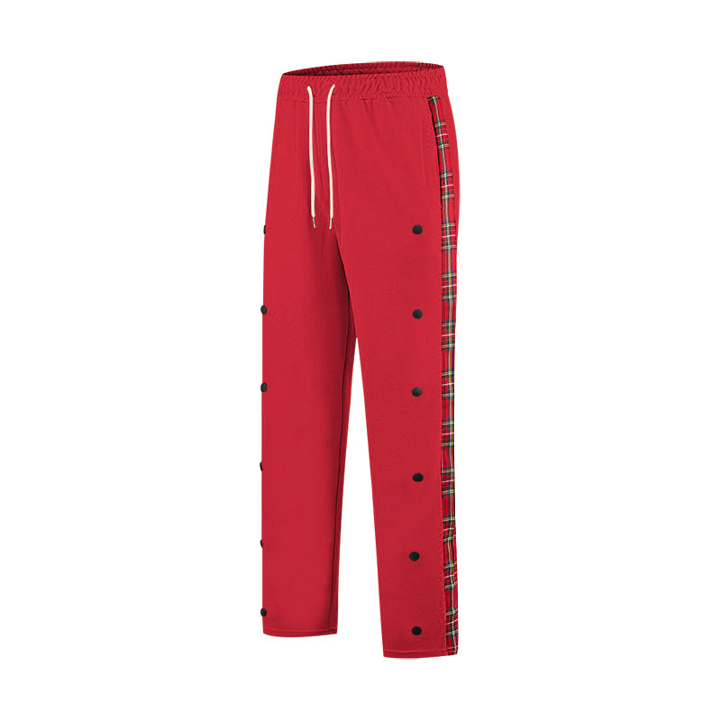 Men's loose jogging pants with side check stripe and snap button placket Chichicherry