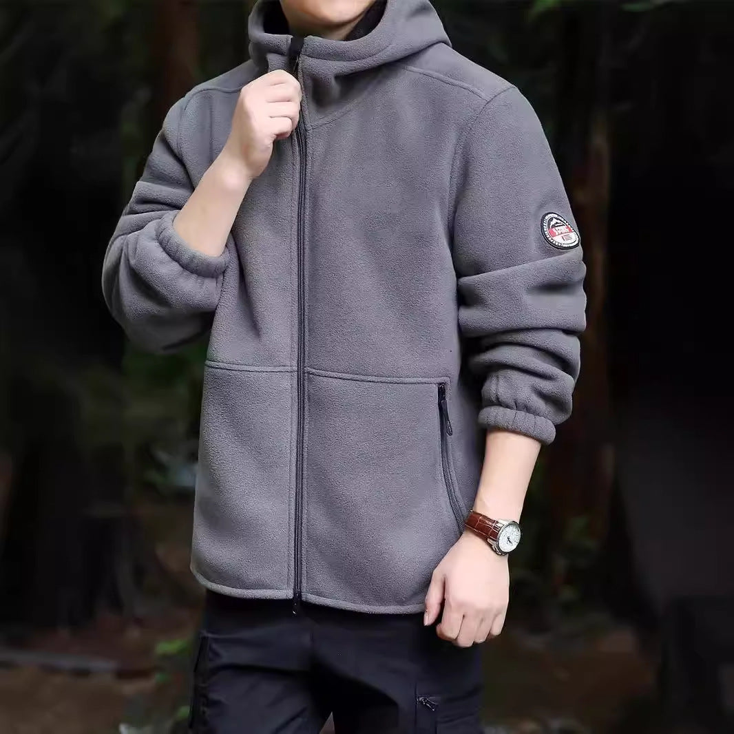 Men's hoodie fleece jacket with Sherpa lining, two-way zipper and wind-resistant front Chichicherry
