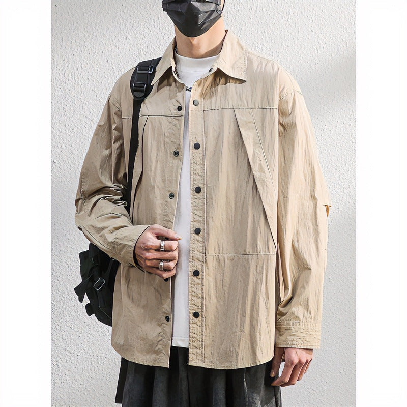 Herren Leichte Overshirt-Hemdjacke im Relaxed-Look mit Druckknopfleiste und Faltendetail Chichicherry