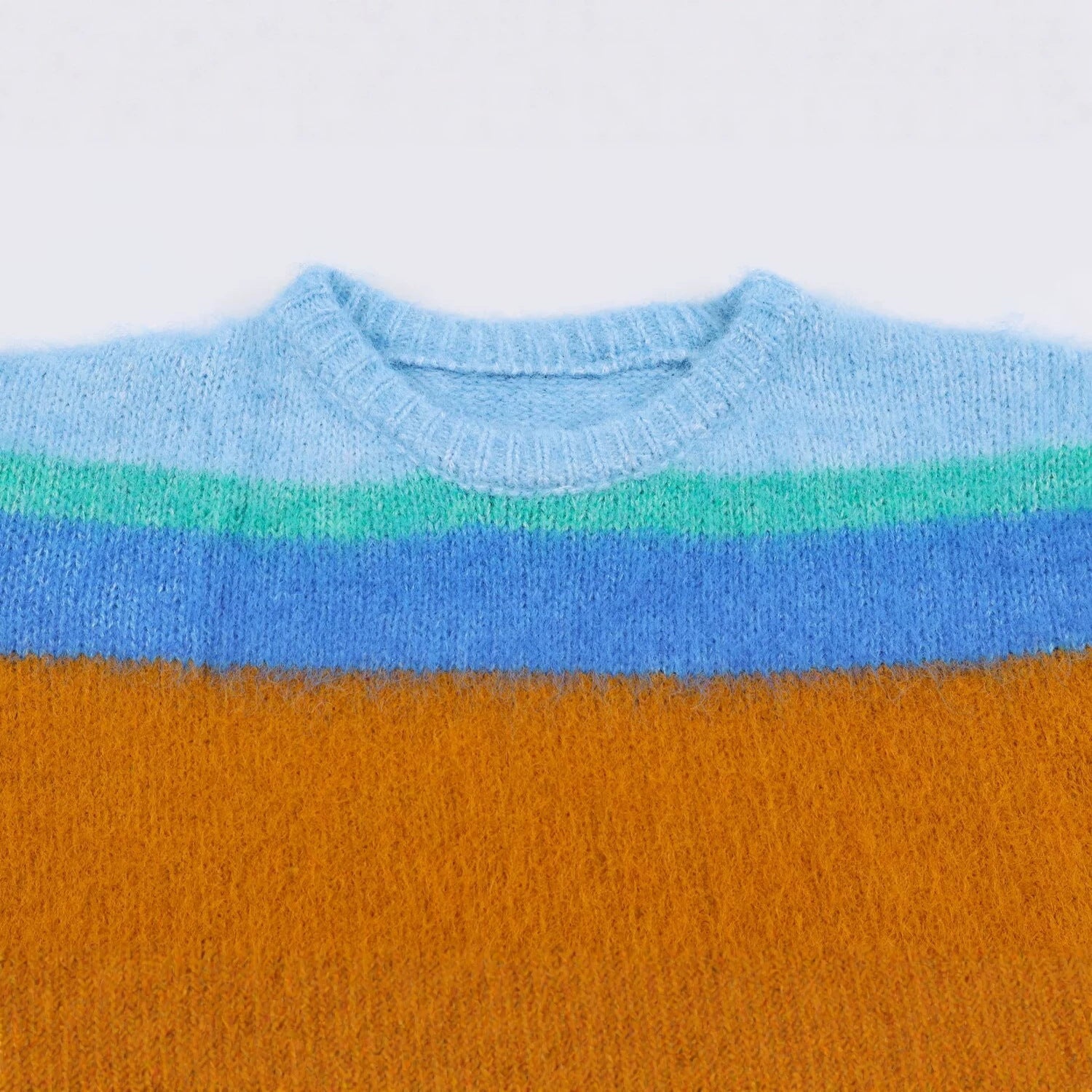 Women's Oversize Mohair-Look Striped Sweater with Round Neckline Chichicherry