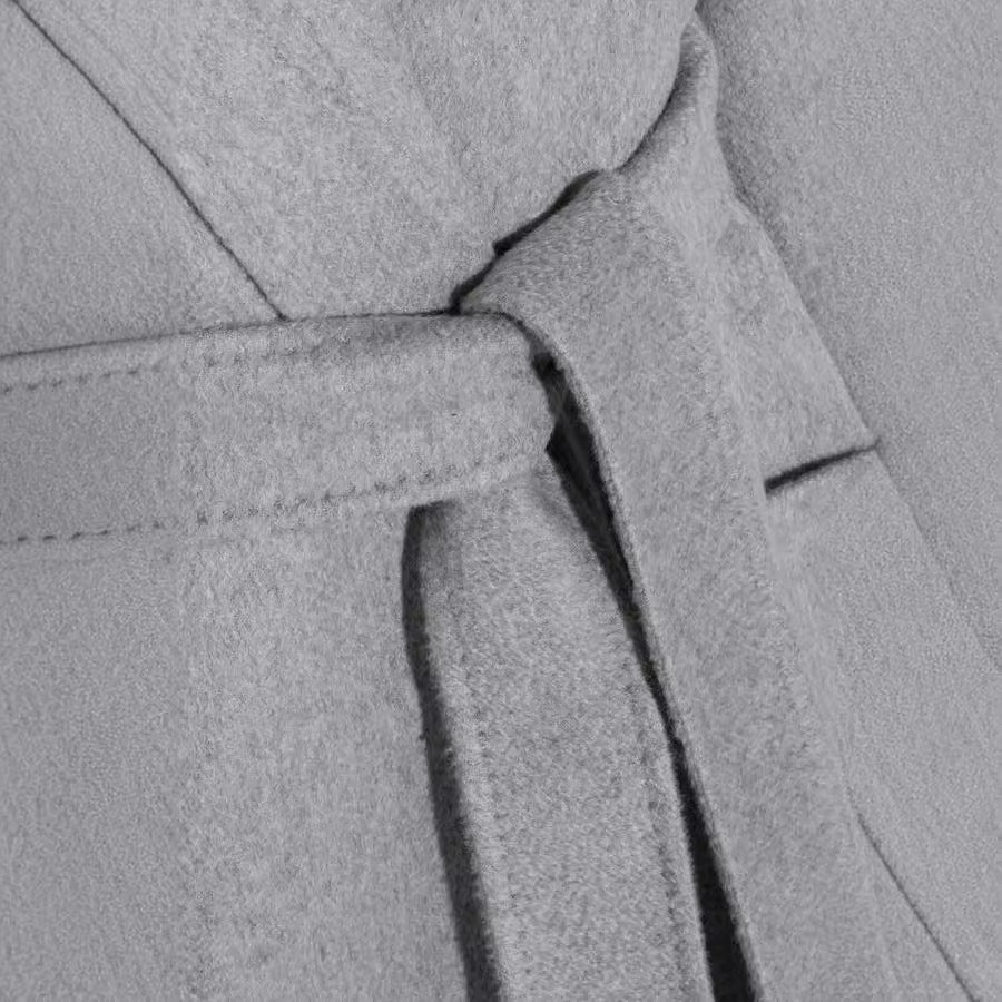 Women's Floor-Length Open Wool Blend Coat with Relaxed Lapels and Flowing Draping Chichicherry