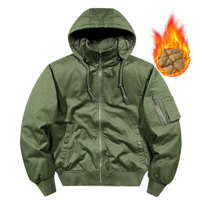 Men's padded hoodie canvas field jacket with sleeve pocket and thermal lining Chichicherry