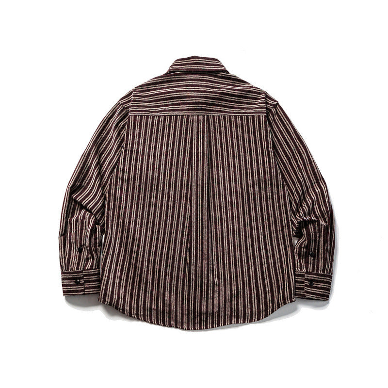 Men's Oversize Cord Shirt with Vertical Stripes, Chest Pocket and Rounded Hem Chichicherry
