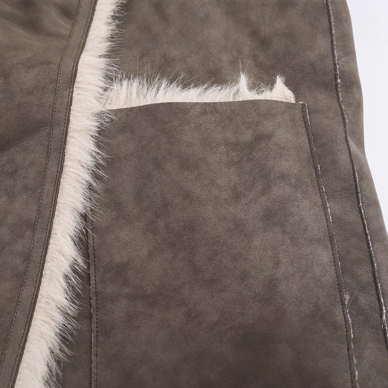 Women Longer Reversible Faux Fur Coat with Oversized Shawl Collar and Patch Pockets Chichicherry