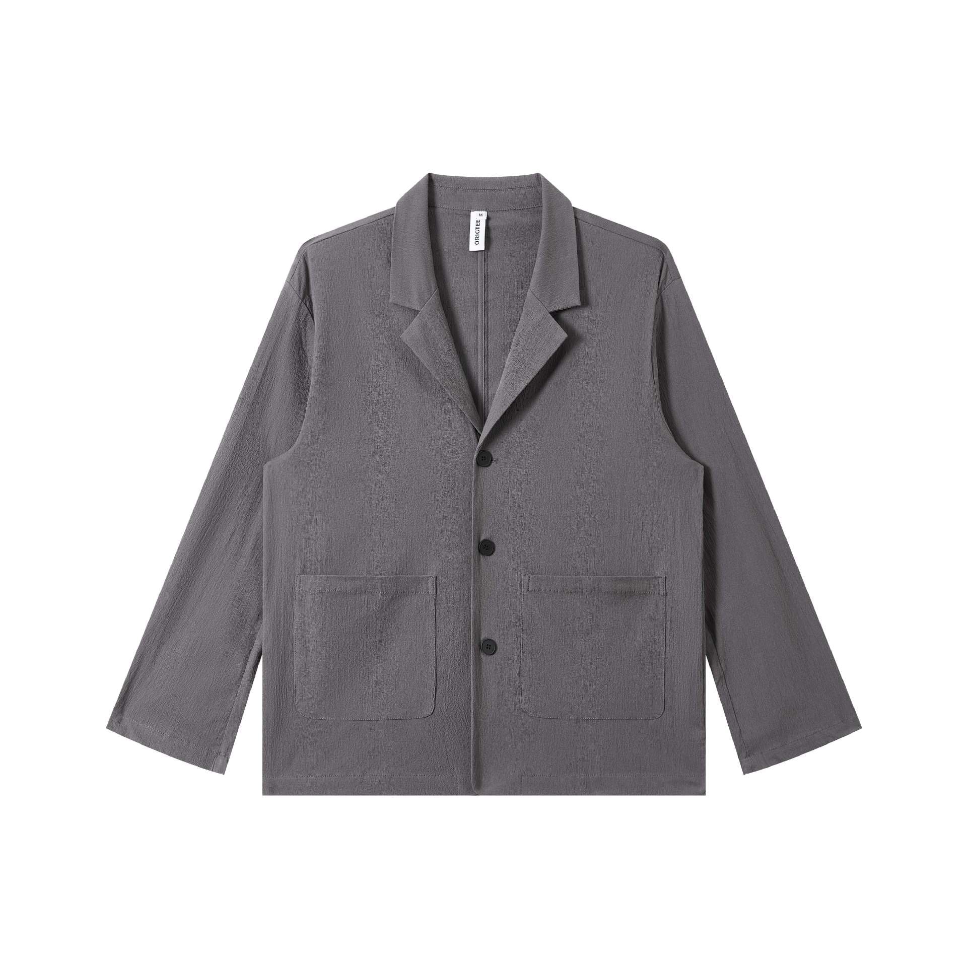 Men's Lightweight Structured Overshirt with Lapel Collar, Button Placket and Patch Pockets Chichicherry