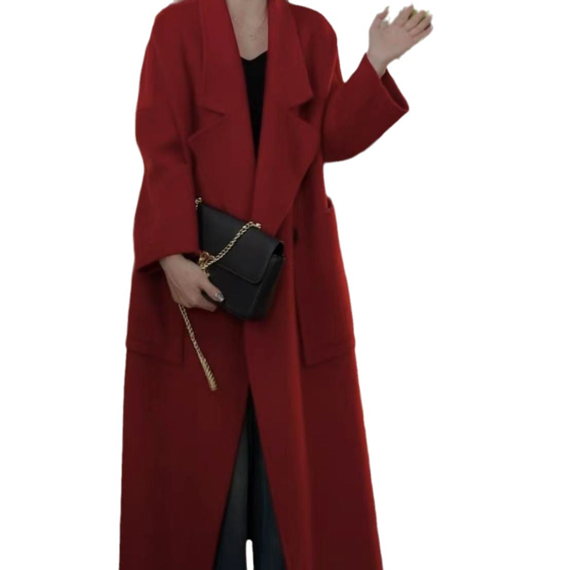 Women's Oversized Wool Blend Coat with Open Cut and Deep Inset Pockets Chichicherry