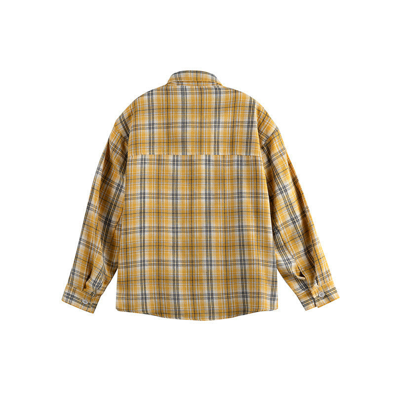 Women's Loose Checkered Shirt Blouse in Boxy Relaxed Fit with Patch Chest Pocket and Fine Embroidery Chichicherry
