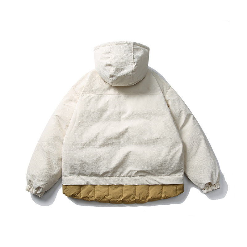 Unisex Short cut padded hoodie jacket in material mix with patch pockets Chichicherry