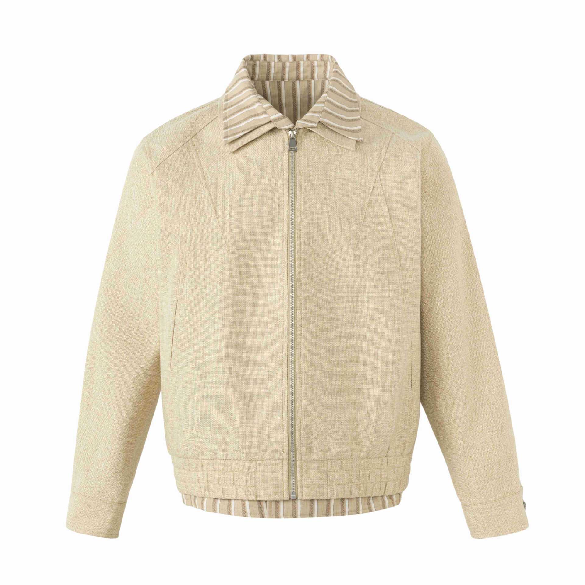 Women's Lightweight Boxy Blouson Jacket in Linen Look with Striped Inner Collar Chichicherry