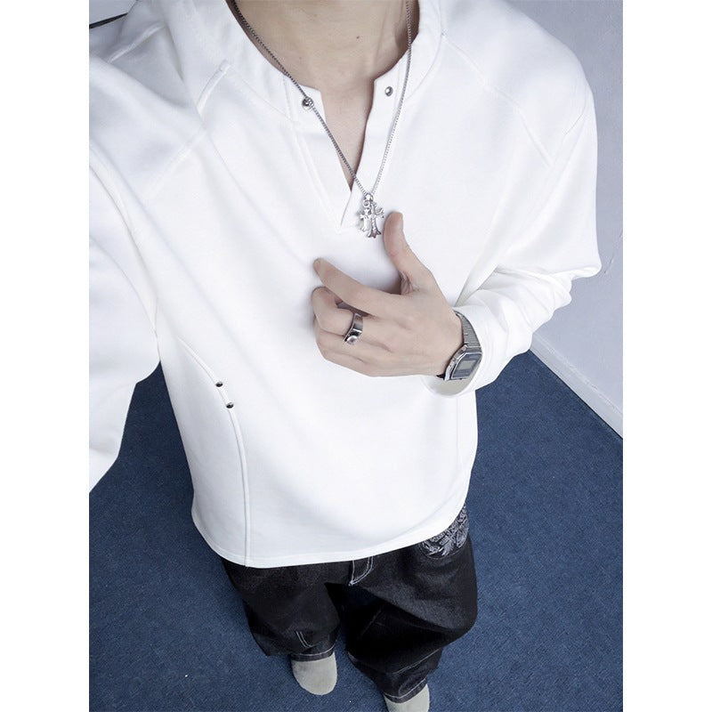 Men's Oversized Sweatshirt with V-Slit, Raglan Sleeves and Stud Details Chichicherry