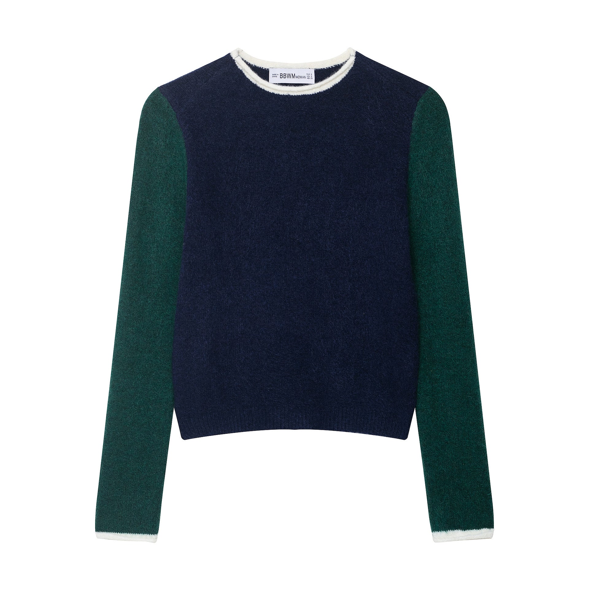 Women's Cozy Color Block Sweater with Round Neckline and Contrast Sleeves Chichicherry