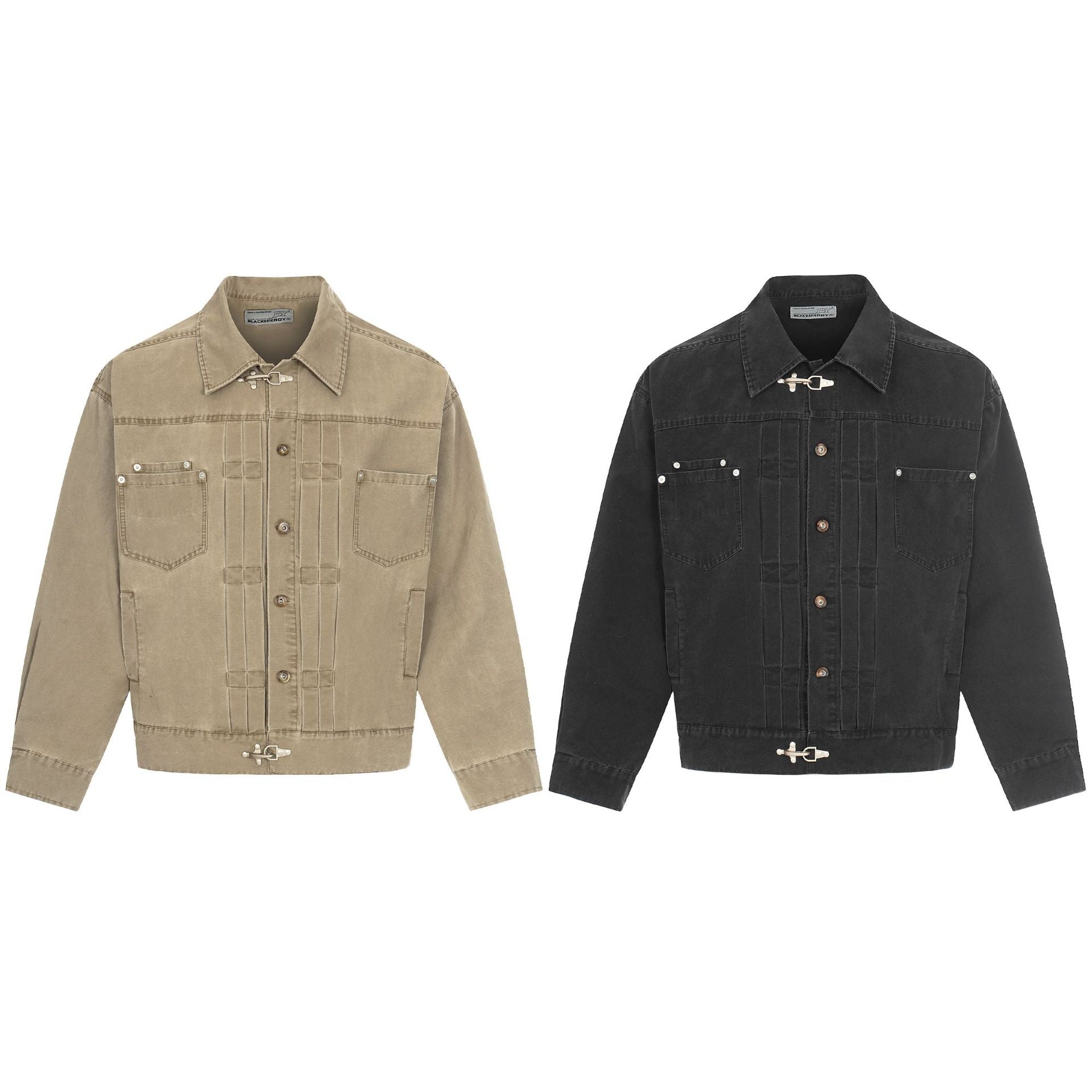Men's Canvas Utility Blouson Jacket with Drawstring and Decorative Stitching Chichicherry