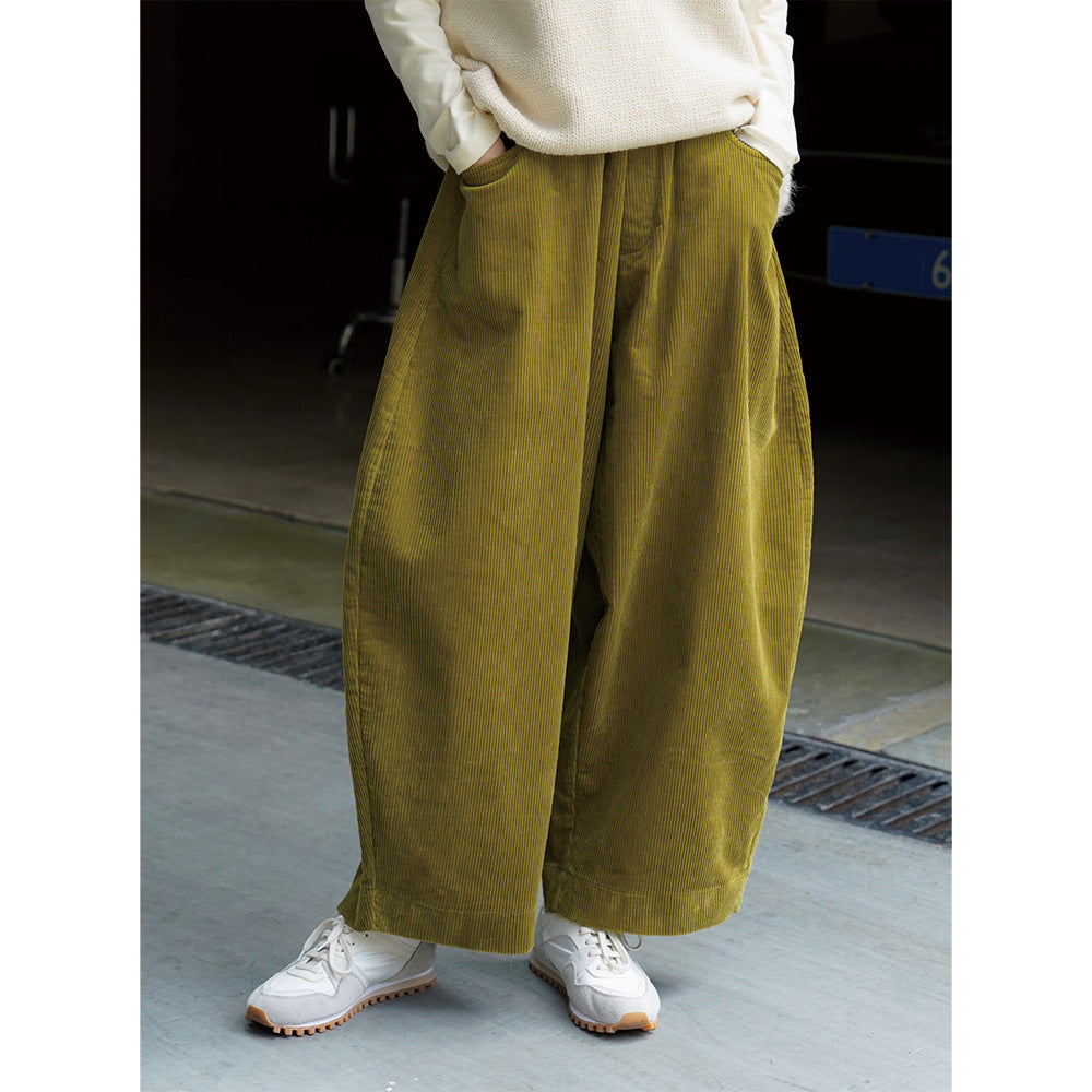 Women's wide corduroy pants with high elastic waistband and rolled hem Chichicherry