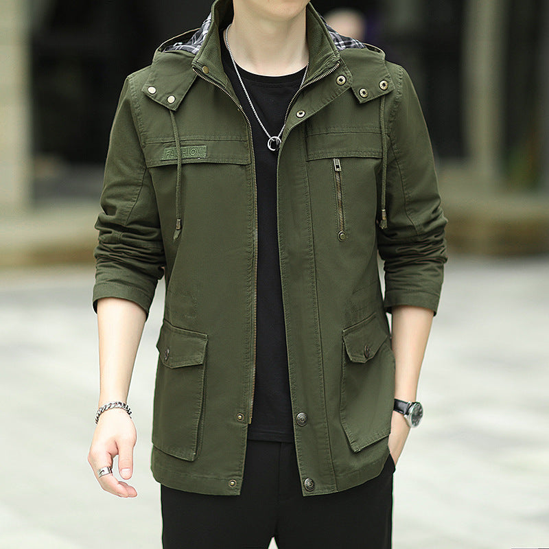 Men's lightweight canvas parka in field style with hood and multifunctional pockets Chichicherry