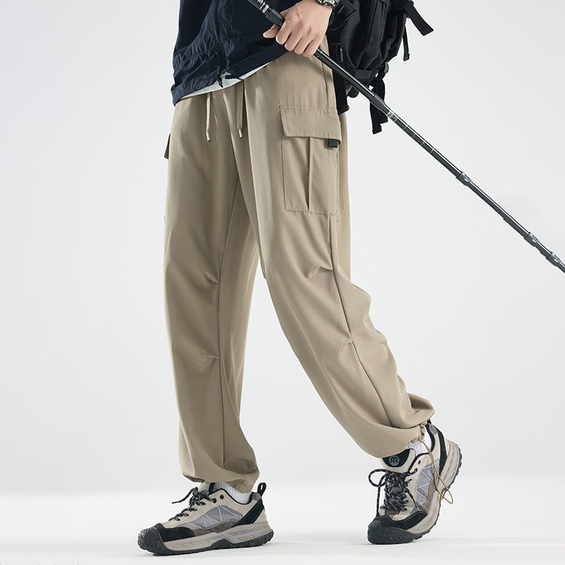 Men's Wide Tech Cargo Pants with Utility Pockets and Adjustable Waist Chichicherry