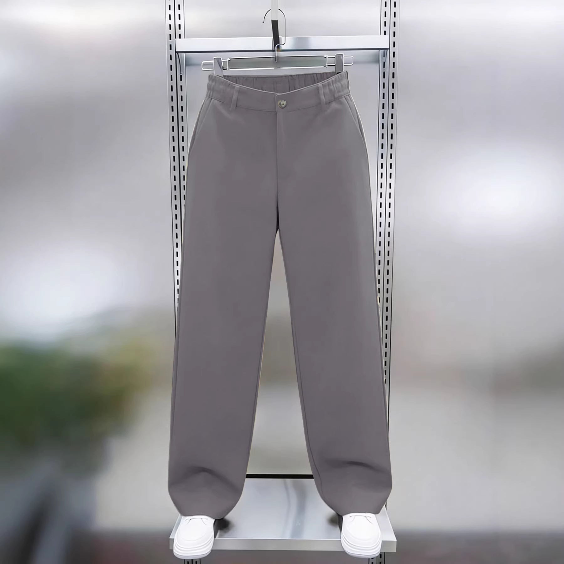Men's Wide High-Waist Chino Pants with Elastic Back Waist, Straight Leg & Side Pockets Chichicherry