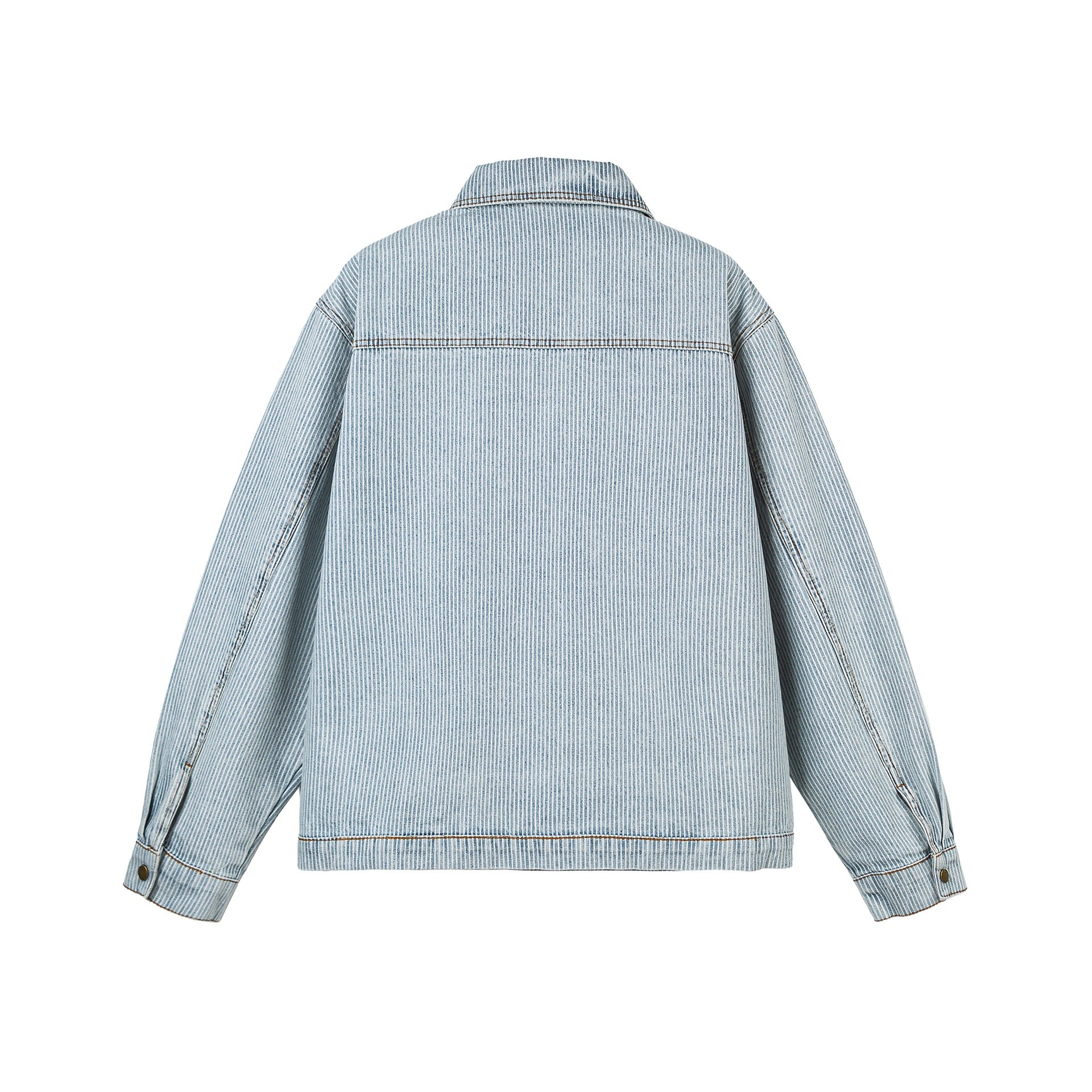 Women's Oversized Denim Jacket in Workwear Style with Fine Stripes and Two-Way Zipper Chichicherry