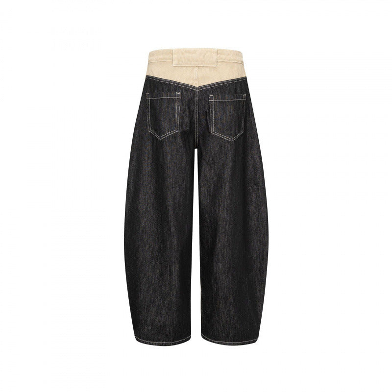 Unisex Wide two-tone denim pants with high waistband and contrasted pockets Chichicherry