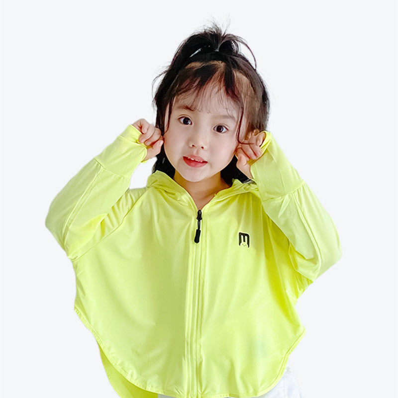 Unisex nan UV-protection hooded jacket for children with integrated face mask and thumb holes Chichicherry