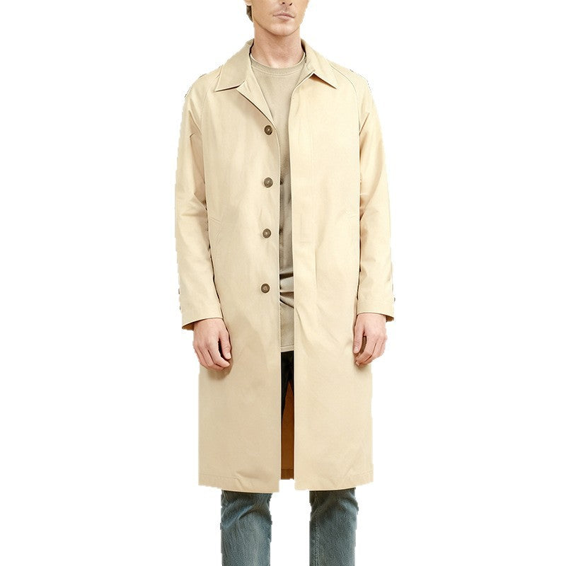 Men's mid-length car coat with lapel collar and concealed button placket Chichicherry