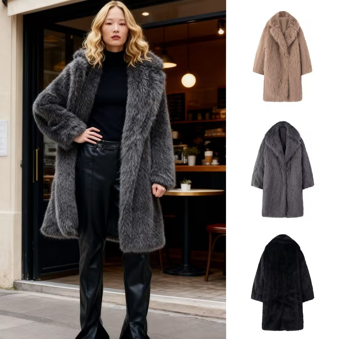 Women Long Oversize Faux Fur Coat with Voluminous Shawl Collar Chichicherry