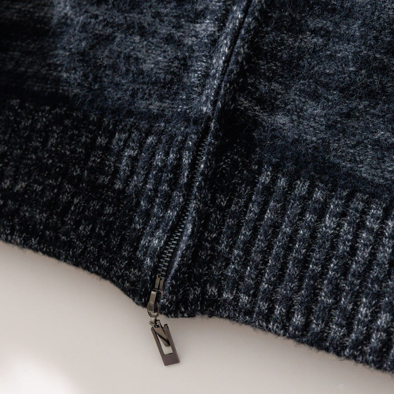 Men's Casual Zip Mock Neck Sweater made from Wool Blend with Brushed Mohair Look and Stand-up Collar Chichicherry