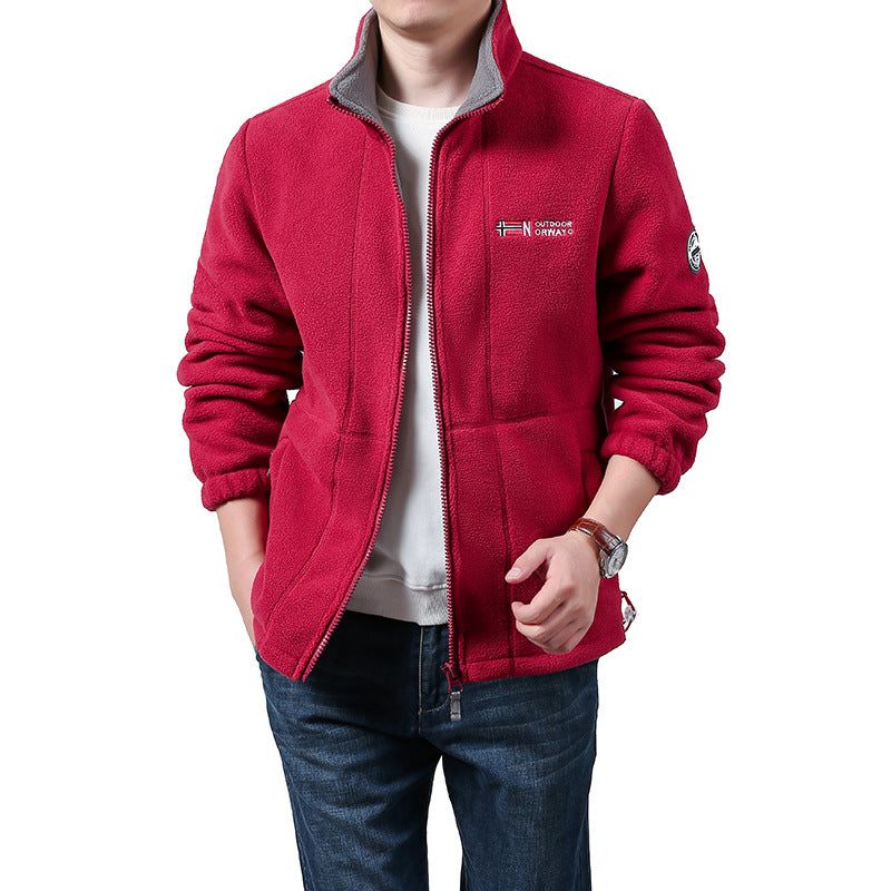 Men's Warm Fleece Jacket with Stand-Up Collar, Full-Length Zipper & Side Pockets Chichicherry