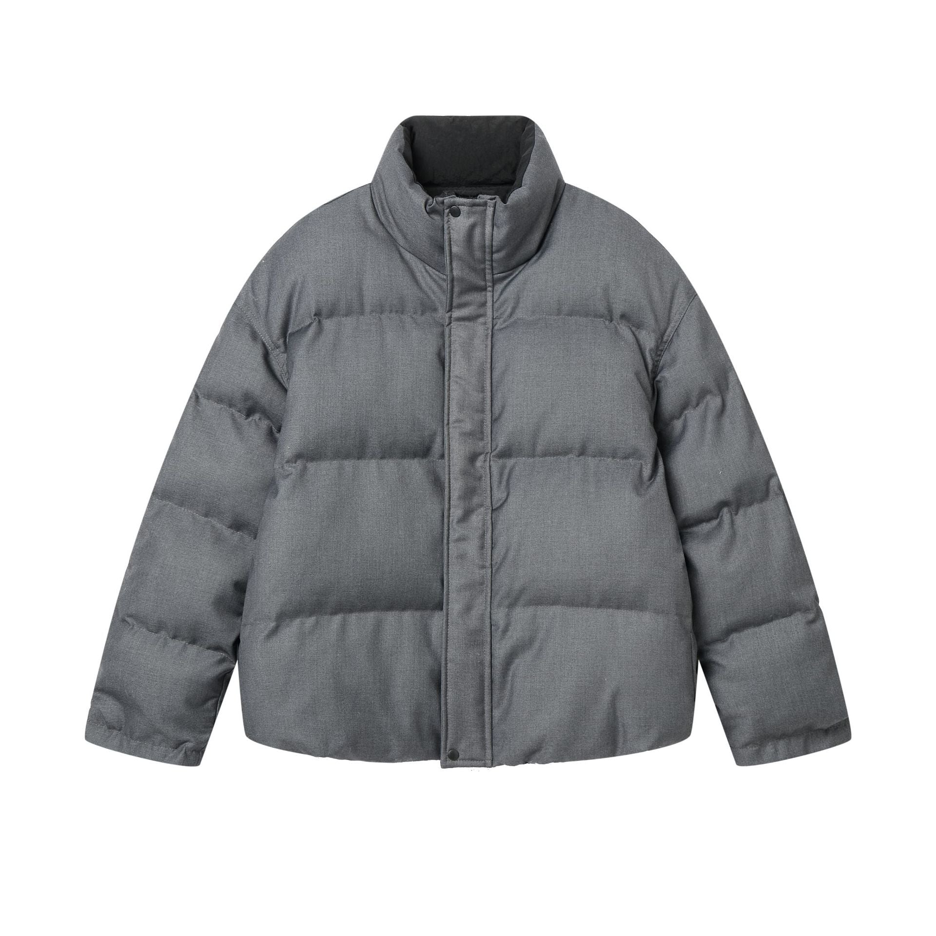 Unisex Reversible Puffer Jacket Short with High Stand-Up Collar and Concealed Closure Chichicherry
