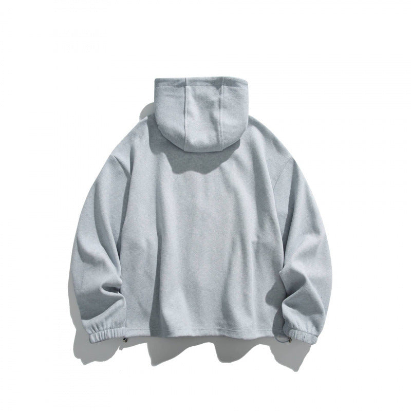 Unisex Oversize Fleece Zip Jacket with Hood, Two-Way Zipper and Adjustable Hem Chichicherry