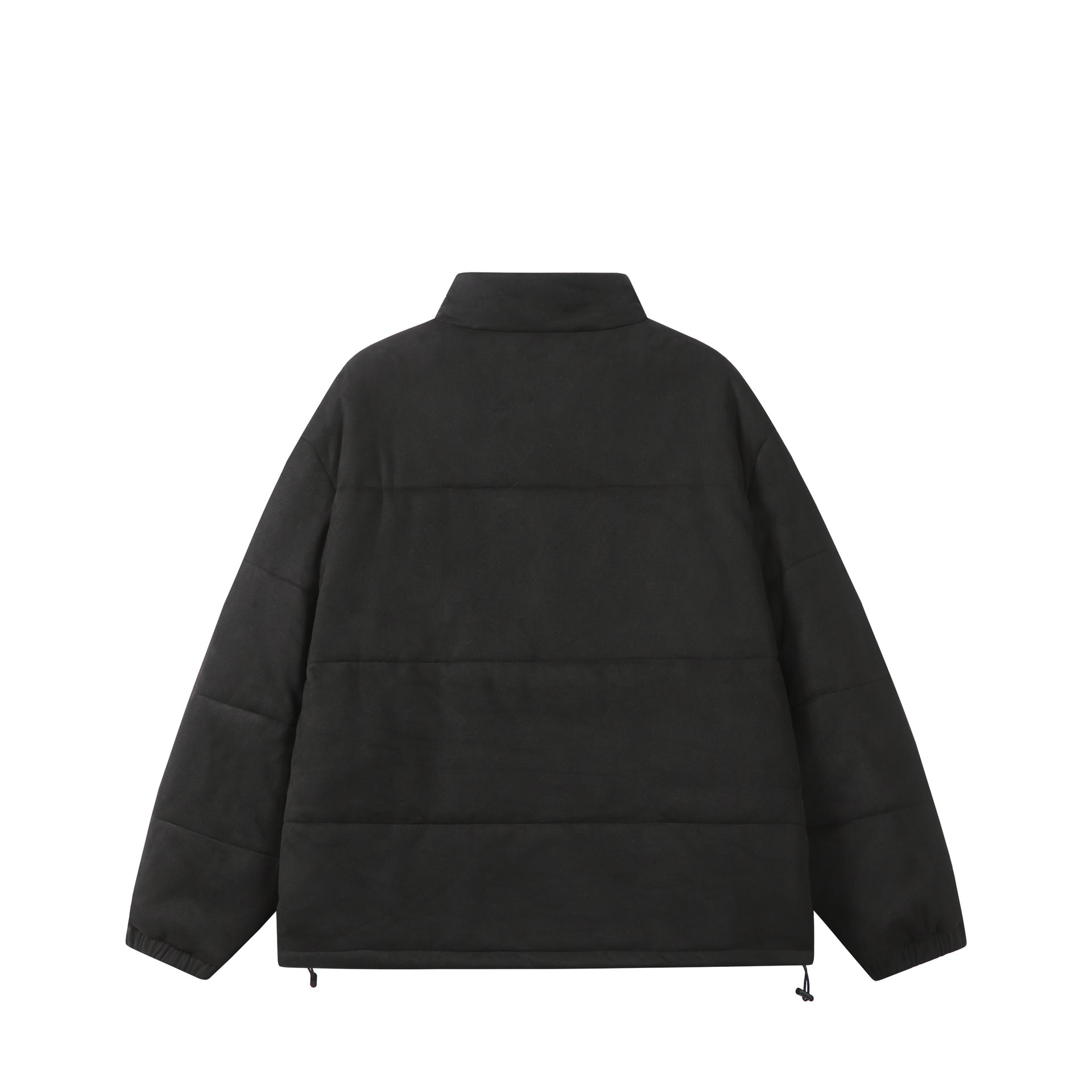 Unisex Boxy quilted jacket in velvet finish with high funnel collar and adjustable hem Chichicherry
