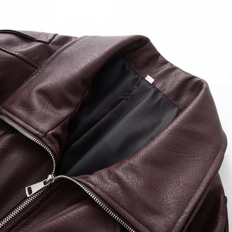 Ladies Oversize Faux Leather Biker Jacket with Asymmetrical Zipper, Belt and Elastic Waist Chichicherry